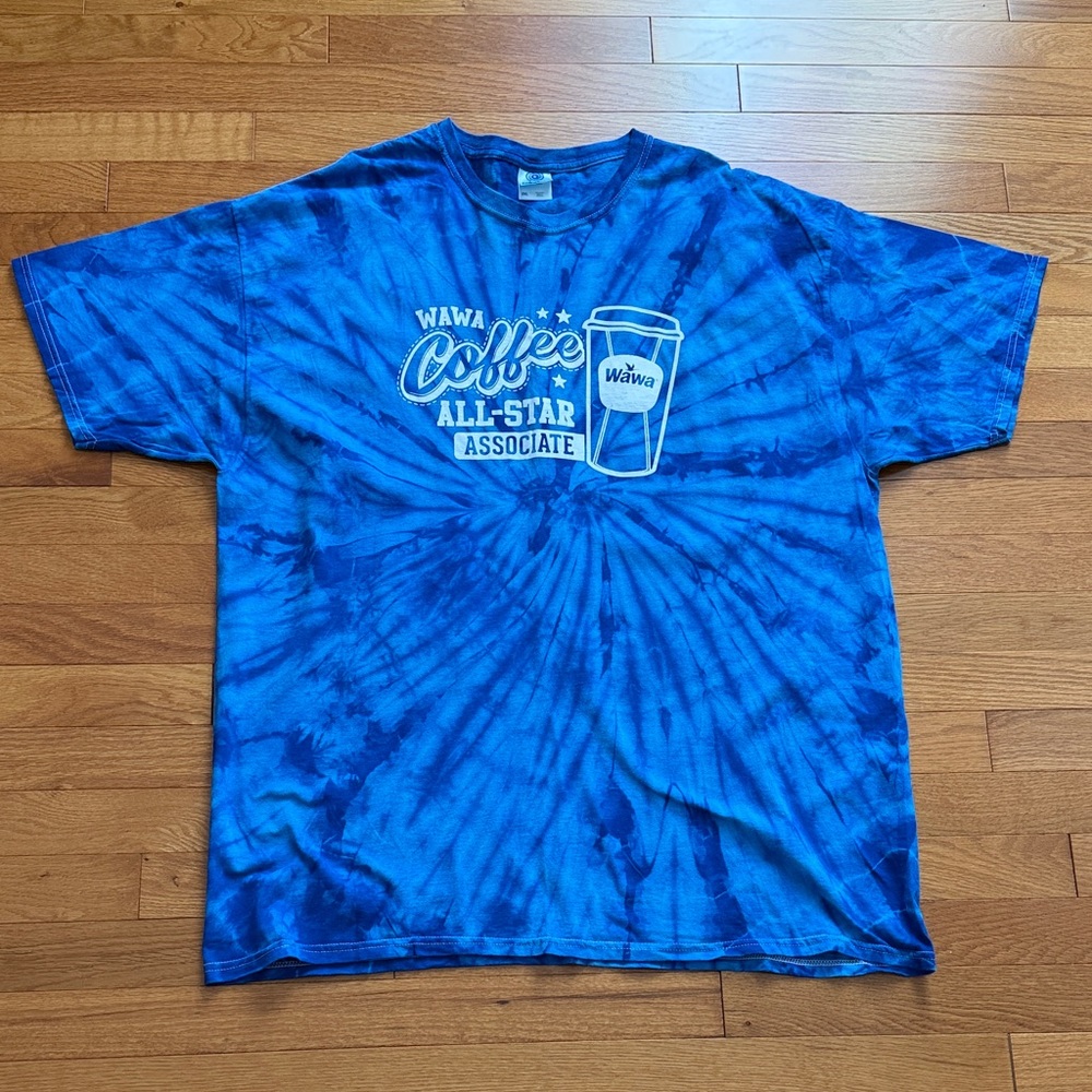 Blue Short Sleeve Tie-Dye Wawa Coffee T-Shirt All Star Associate ~ 2XL